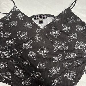 Black and White Mushroom Print Top